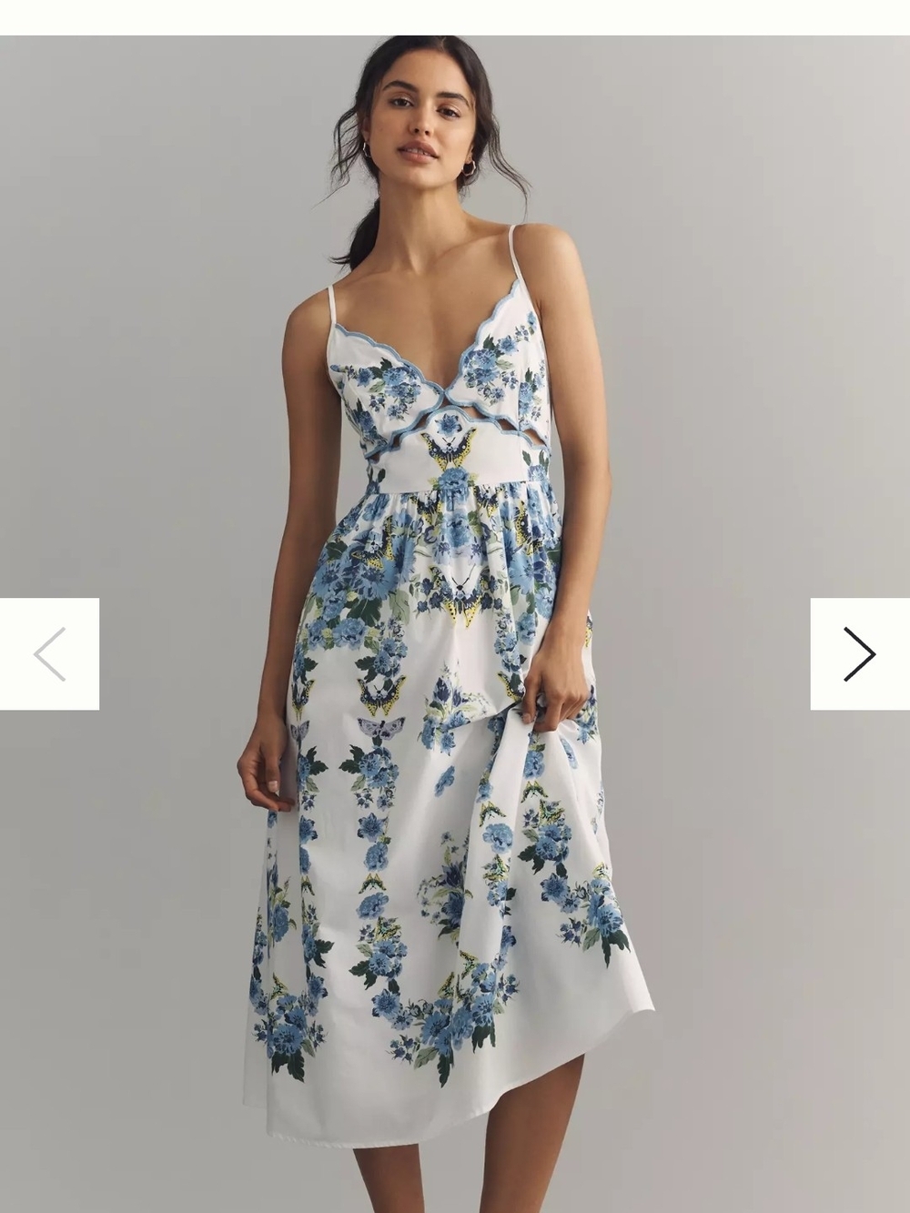 Anthropologie Scalloped Midi Dress w/Blue Floral Print